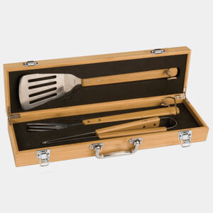 Personalized 3-Piece Bamboo BBQ Set in Bamboo Case Thumbnail