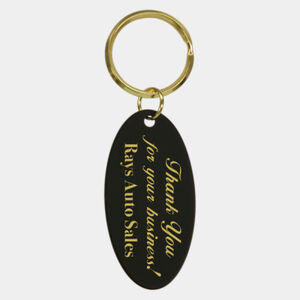 Personalized 1 1/4" x 2 1/2" Black Oval Brass Keychain Thumbnail