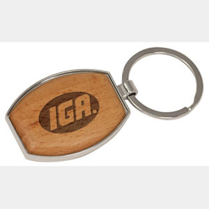 Personalized 1 1/2" x 1 15/16" Silver/Wood Laserable Oval Keychain Thumbnail