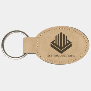 Personalized 3" x 1 3/4" Light Brown Laserable Leatherette Oval Keychain Thumbnail