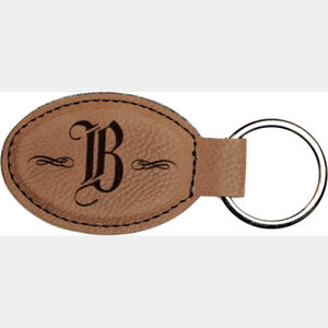 Personalized 3" x 1 3/4" Dark Brown Laserable Leatherette Oval Keychain Thumbnail