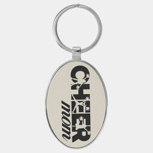 Personalized 3" x 1 3/4" Laserable Leatherette/Metal White/Black Oval Keychain Thumbnail