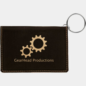 Personalized 4 1/4" x 3" Black/Gold Laserable Leatherette Keychain ID Holder Thumbnail