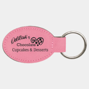 Personalized 3" x 1 3/4" Pink Laserable Leatherette Oval Keychain Thumbnail