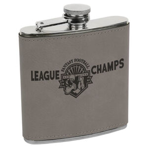 Personalized 6 oz. Gray Laserable Leatherette Stainless Steel Flask Thumbnail