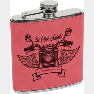 Personalized 6 oz. Pink Laserable Leatherette Stainless Steel Flask Thumbnail