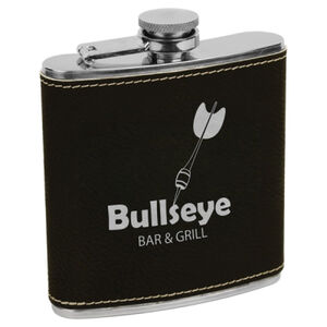 Personalized 6 oz. Black/Silver Laserable Leatherette Stainless Steel Flask Thumbnail