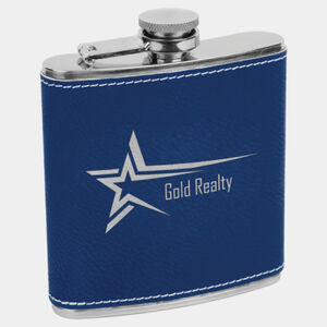 Personalized 6 oz. Blue/Silver Laserable Leatherette Stainless Steel Flask Thumbnail