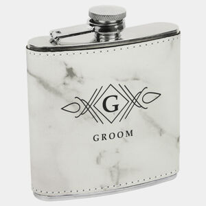 Personalized 6 oz.White Marble Laserable Leatherette Stainless Steel Flask Thumbnail