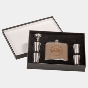 Personalized 6 oz. Leather Flask Set in Black Presentation Box Thumbnail