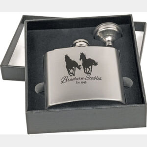Personalized 6 oz. Stainless Steel Flask Set in Black Presentation Box Thumbnail