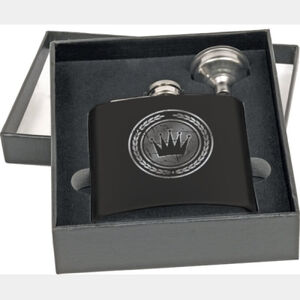 Personalized 6 oz. Matte Black Flask Set in Black Presentation Box Thumbnail