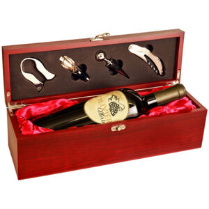 Personalized Rosewood Finish Single Wine Box with Tools Thumbnail