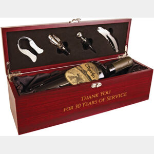 Personalized Rosewood Finish Single Wine Box with Tools & Black Lining Thumbnail