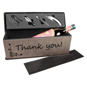 Personalized Gray Laserable Leatherette Single Wine Box with Tools Thumbnail