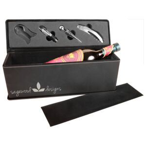 Personalized Black/Silver Laserable Leatherette Single Wine Box with Tools Thumbnail