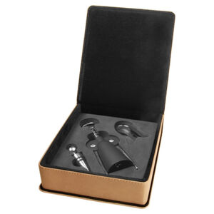 Personalized Light Brown Laserable Leatherette 3-Piece Wine Tool Gift Set Thumbnail