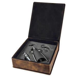 Personalized Rustic/Gold Laserable Leatherette 3-Piece Wine Tool Gift Set Thumbnail