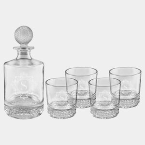 Personalized Polar Camel 850mL Round Golf Glass Decanter Set with Four 9 oz. Golf Rocks Glasses in Black Gift Box with Printed Paper Sleeve Thumbnail
