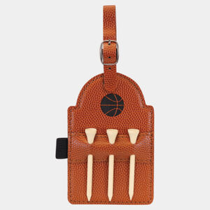Personalized 5" x 3 1/4" Basketball Laserable Leatherette Golf Bag Tag with 3 Wooden Tees Thumbnail