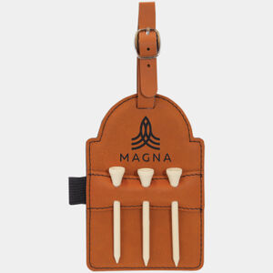 Personalized 5" x 3 1/4" Rawhide Laserable Leatherette Golf Bag Tag with 3 Wooden Tees Thumbnail