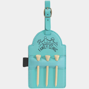Personalized 5" x 3 1/4" Teal Laserable Leatherette Golf Bag Tag with 3 Wooden Tees Thumbnail