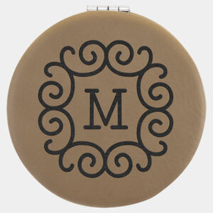 Personalized 2 1/2" Light Brown Laserable Leatherette Compact Mirror Thumbnail