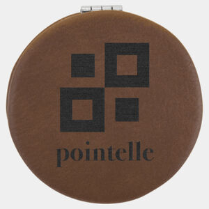 Personalized 2 1/2" Dark Brown Laserable Leatherette Compact Mirror Thumbnail