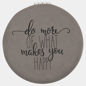 Personalized 2 1/2" Gray Laserable Leatherette Compact Mirror Thumbnail