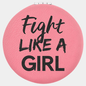 Personalized 2 1/2" Pink Laserable Leatherette Compact Mirror Thumbnail