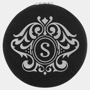 Personalized 2 1/2" Black/Silver Laserable Leatherette Compact Mirror Thumbnail