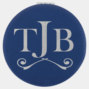 Personalized 2 1/2" Blue/Silver Laserable Leatherette Compact Mirror Thumbnail