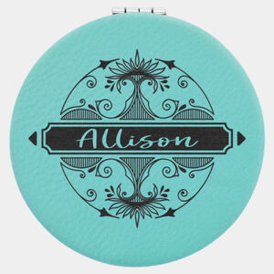 Personalized 2 1/2" Teal Laserable Leatherette Compact Mirror Thumbnail
