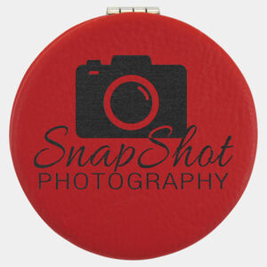 Personalized 2 1/2" Red Laserable Leatherette Compact Mirror Thumbnail