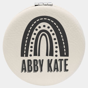 Personalized 2 1/2" White Laserable Leatherette Compact Mirror Thumbnail