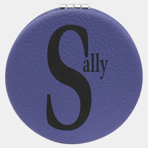 Personalized 2 1/2" Purple Laserable Leatherette Compact Mirror Thumbnail