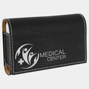 Personalized Black/Silver Laserable Leatherette Pill Box with Separate Adjustable Containers Thumbnail
