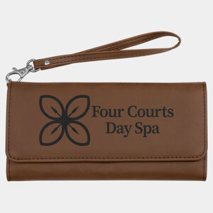Personalized 7 1/2" x 4" Dark Brown Laserable Leatherette Wallet with Strap Thumbnail
