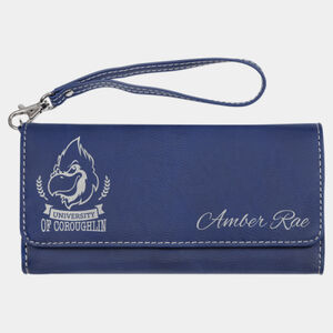 Personalized 7 1/2" x 4" Blue/Silver Laserable Leatherette Wallet with Strap Thumbnail