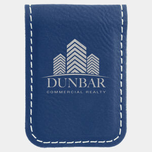 Personalized 1 3/4" x 2 1/2" Blue/Silver Laserable Leatherette Money Clip Thumbnail