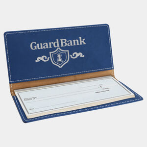 Personalized 6 3/4" x 3 1/2" Blue/Silver Laserable Leatherette Checkbook Cover Thumbnail