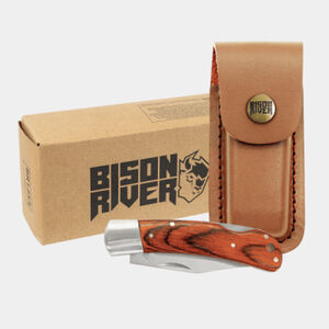 Personalized Bison River 4" Wood Folding Knife with Leather Sheath Thumbnail