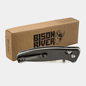 Personalized Bison River 4 1/2" Black Button Lock Folding Knife with Clip Thumbnail