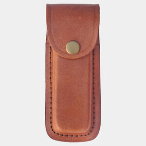 Personalized Bison River Leather Sheath with Snap Closure for Folding Knife up to 5" Long Closed Thumbnail