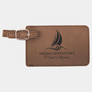 Personalized 4 1/4" x 2 3/4" Dark Brown Laserable Leatherette Luggage Tag Thumbnail