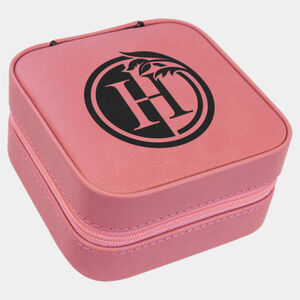 Personalized 4" X 4" Pink Laserable Leatherette Travel Jewelry Box with Tan Lining Thumbnail