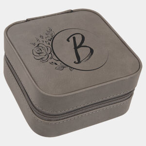 Personalized 4" X 4" Gray Laserable Leatherette Travel Jewelry Box with Black Lining Thumbnail