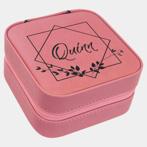 Personalized 4" X 4" Pink Laserable Leatherette Travel Jewelry Box with Black Lining Thumbnail
