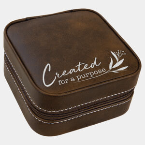 Personalized 4" X 4" Rustic/Silver Laserable Leatherette Travel Jewelry Box with Black Lining Thumbnail