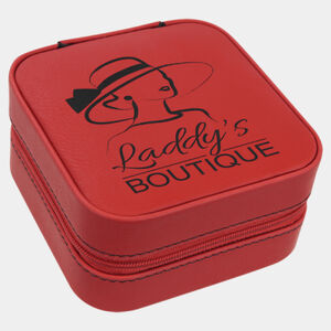 Personalized 4" X 4" Red Laserable Leatherette Travel Jewelry Box with Black Lining Thumbnail